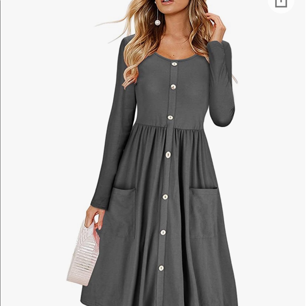 NWT women's grey cotton dress with pockets and button-detail